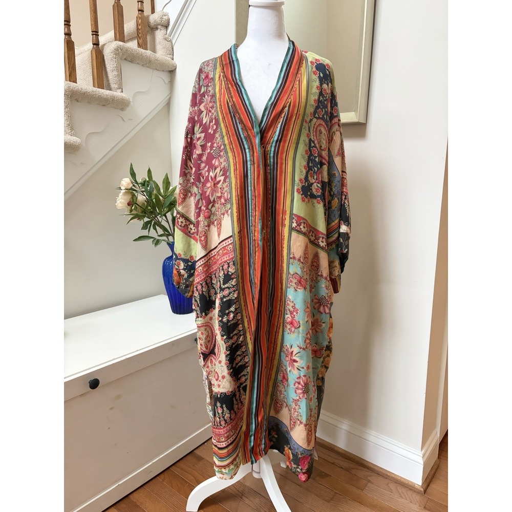 Johnny Was Reversible Silk Kimono Robe Floral Paisley Patchwork Duster XL Multi - Picture 2 of 16